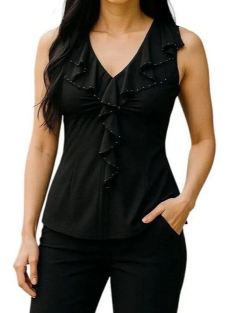 White House Black Market Flowing Ruffle Top size S NWT